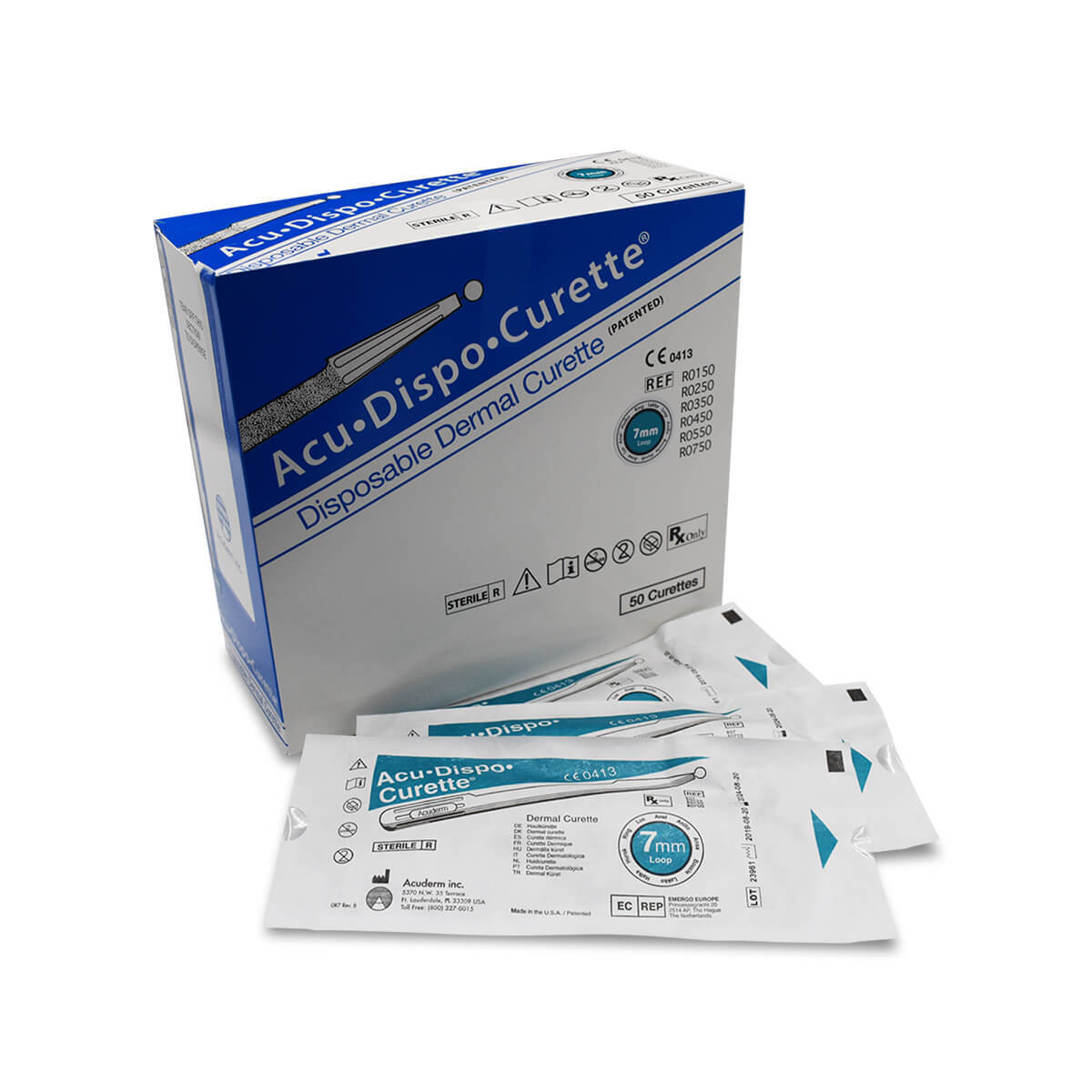 Acuderm Sterile Disposable Dermal Curettes 7mm x10