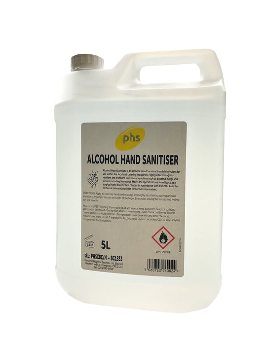 PHS Hand Sanitiser 62% Alcohol Gel 5 Litre