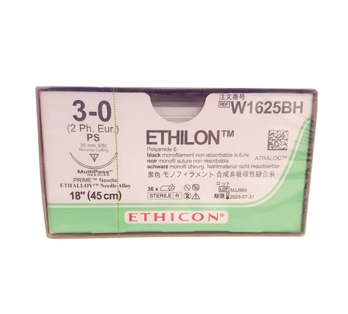 Ethilon Suture 3-0 3/8 Circle Reverse Cutting Prime Needle Black 26mm Needle 45cm Length x36
